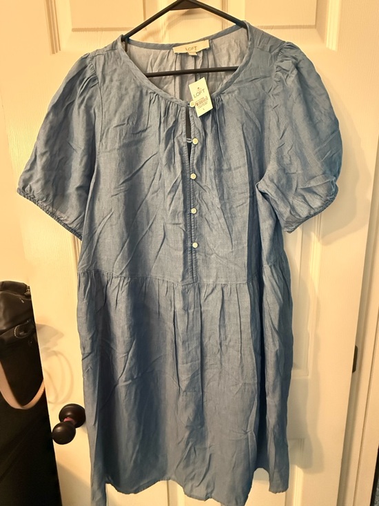 LOFT Dresses & Skirts - LOFT Chambray Blue Button-Front Peasant Dress